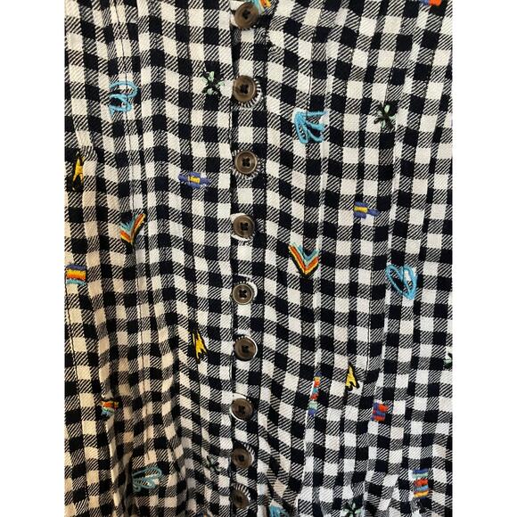 Urban Outfitters Pilcro Womens Small Button Up Gingham Black White Embroidered - Picture 5 of 11